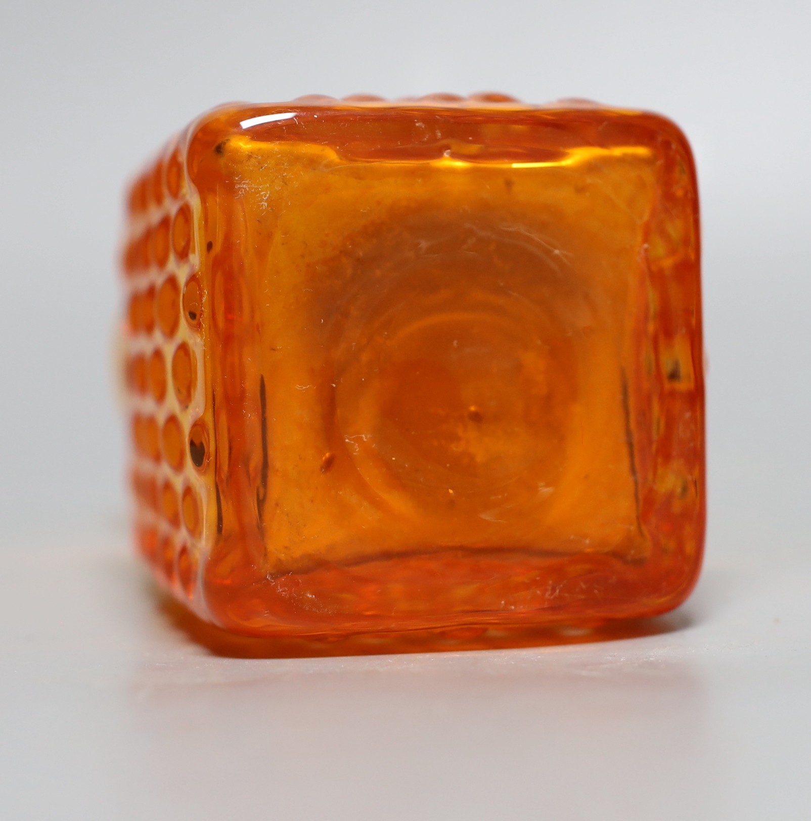A Whitefriars 'Chess' glass vase, designed by Geoffrey Baxter, pattern number 9817, tangerine glass, 15cm tall